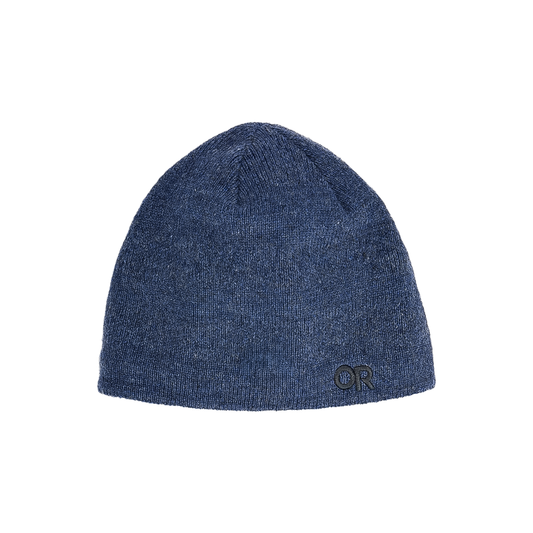 Blue knit Outdoor Research Spitsbergen Beanie, designed for winter activities with WINDSTOPPER® technology for warmth and comfort.