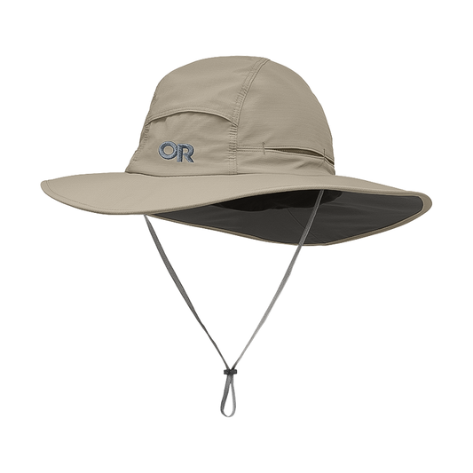 Brown breathable sun hat for outdoor use with UPF 50+, mesh vents, and adjustable chin cord.