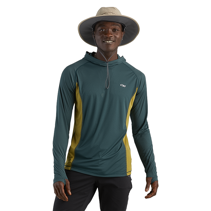 Lightweight sun hat in beige with UPF 50+ protection, mesh vents, and adjustable chin cord.