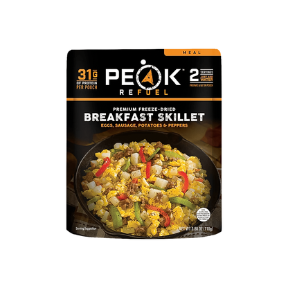 Peak Refuel's breakfast skillet, high in protein and ready in under ten minutes.