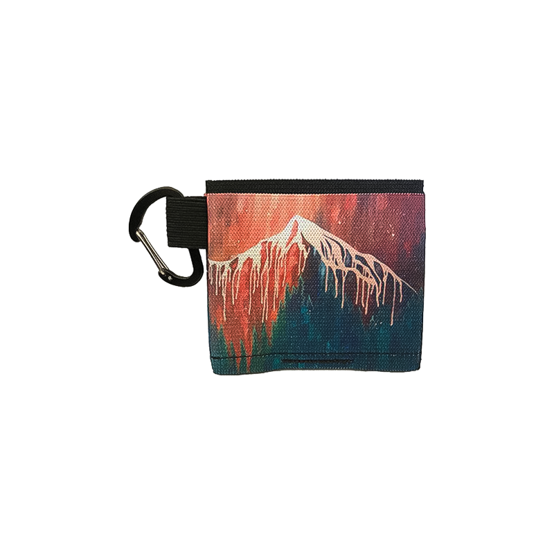 Colorful mountain wallet bag with a minimalist three-compartment layout, perfect for adventurers.