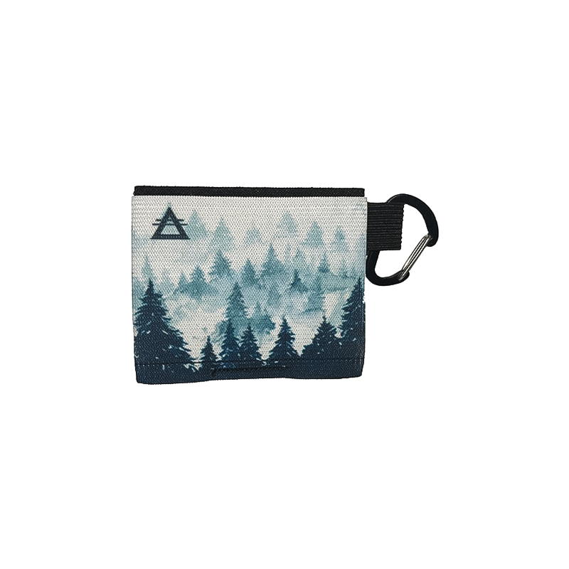 Ultralight pouch featuring a tree and triangle motif, designed for outdoor enthusiasts to hold cards and cash securely.