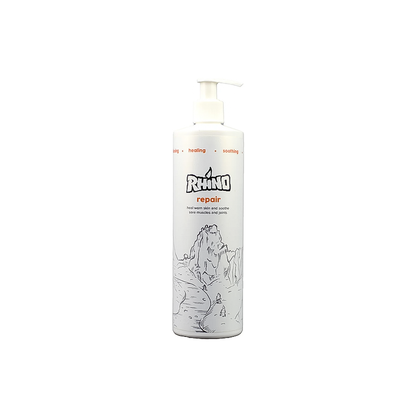 16oz Rhino Skin Repair Cream bottle on a white background, formulated to hydrate and protect climbers' skin.