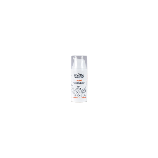 Bottle of 1oz Rhino Skin Repair Cream on a white background, designed for climbers' sore skin.