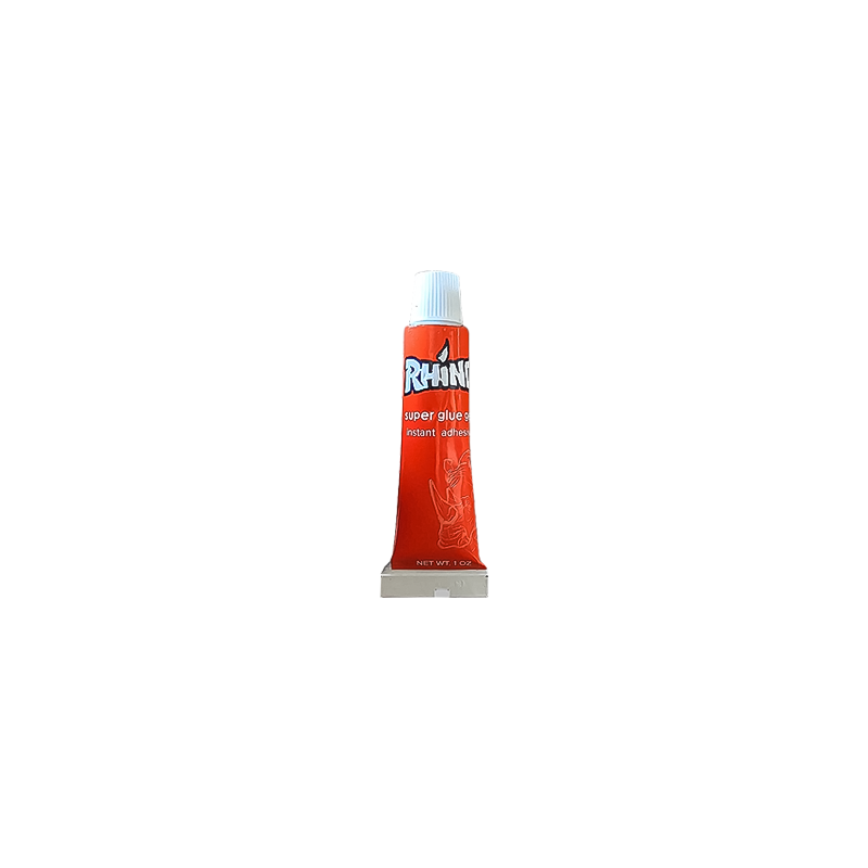 Red Rhino Skin glue gel tube on a white backdrop.