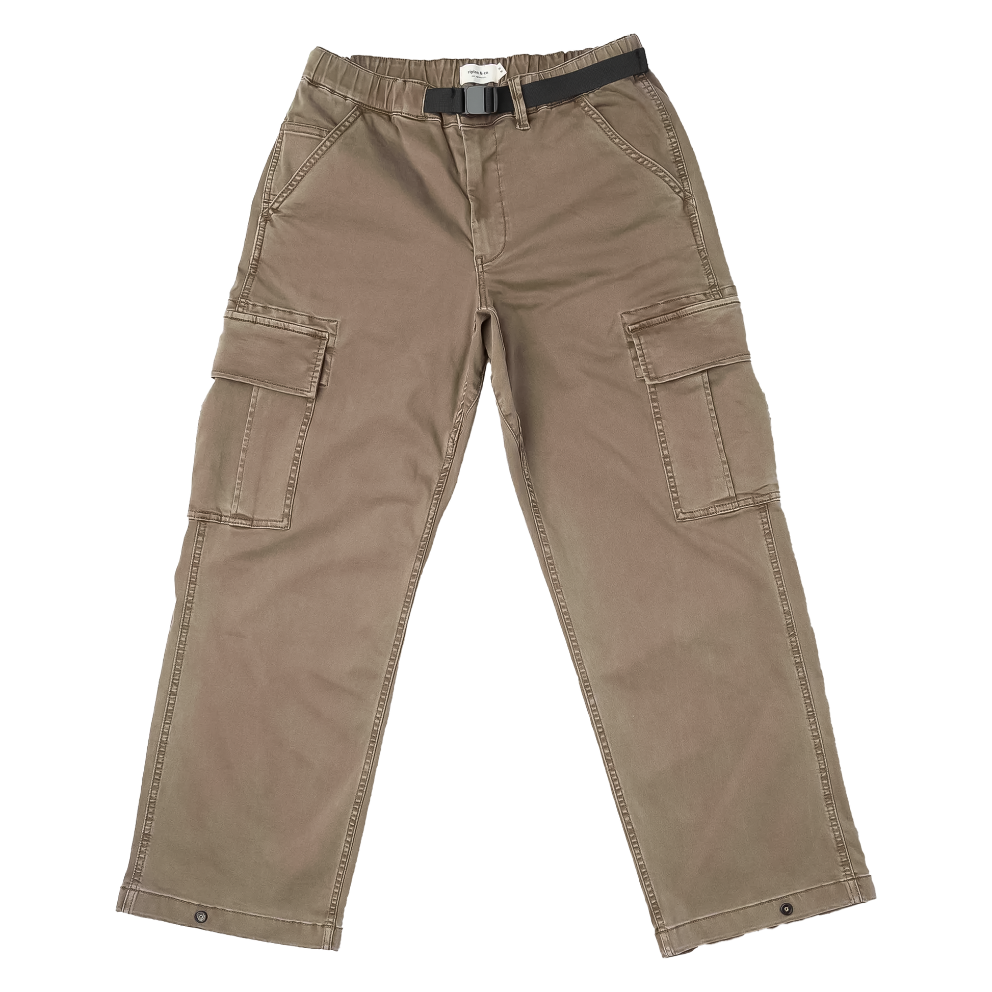 Brown cargo pants with two pockets, featuring a relaxed fit and lightweight denim for comfort and mobility during active wear.