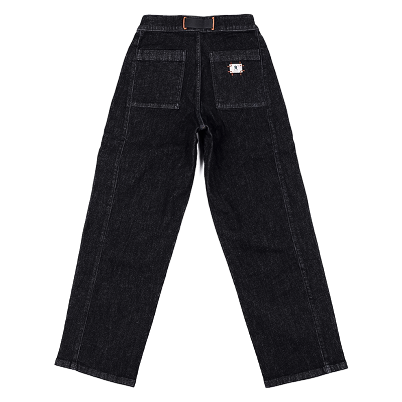 A pair of black denim jeans with a Ripton logo, offering stretch, durability, and pockets for active women's lifestyles.