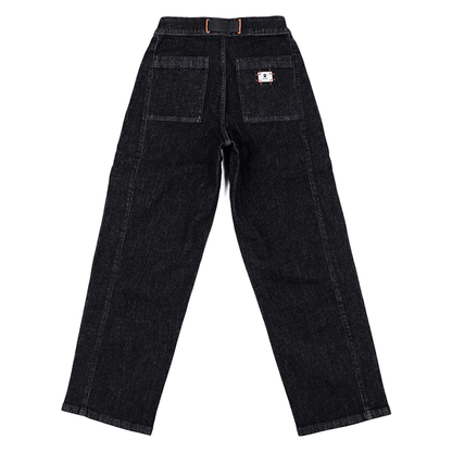 A pair of black denim jeans with a Ripton logo, offering stretch, durability, and pockets for active women's lifestyles.