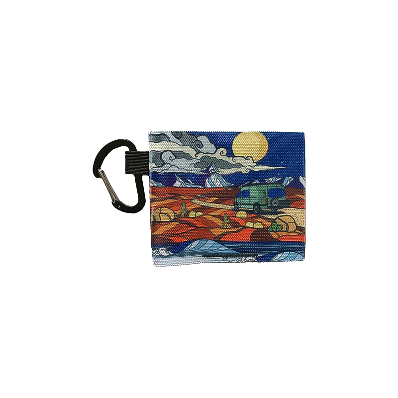 Small purse with a truck painting, perfect for carrying essentials on your adventures.