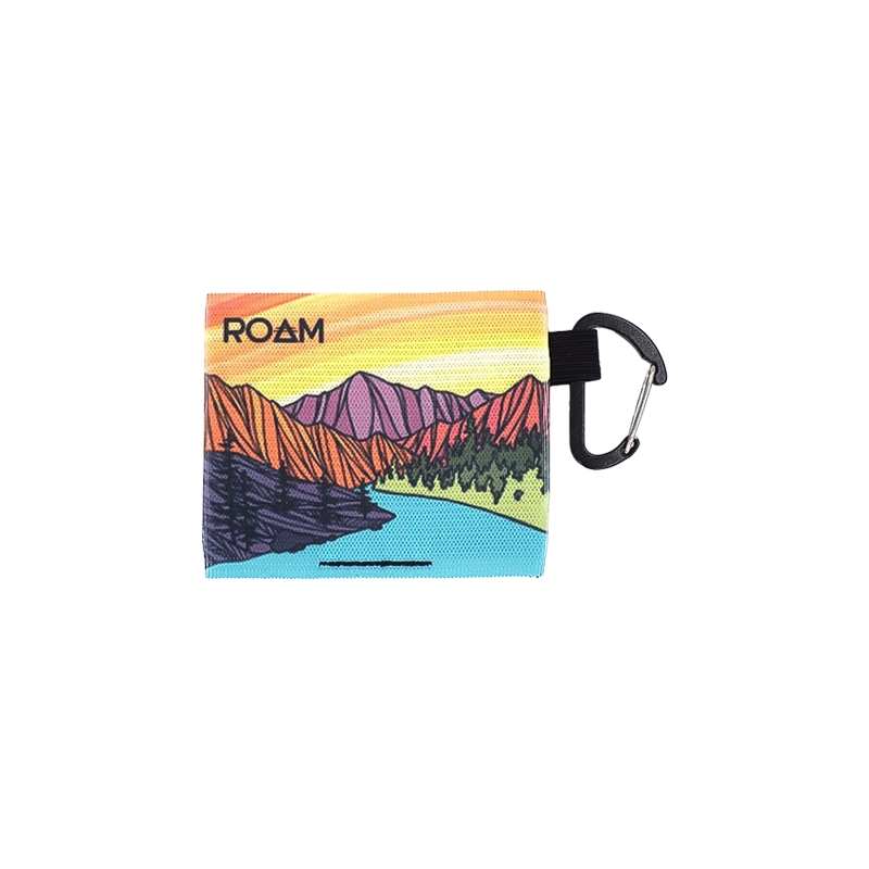 Minimalist wallet with a mountain range design, perfect for adventurers needing a lightweight, secure pouch.