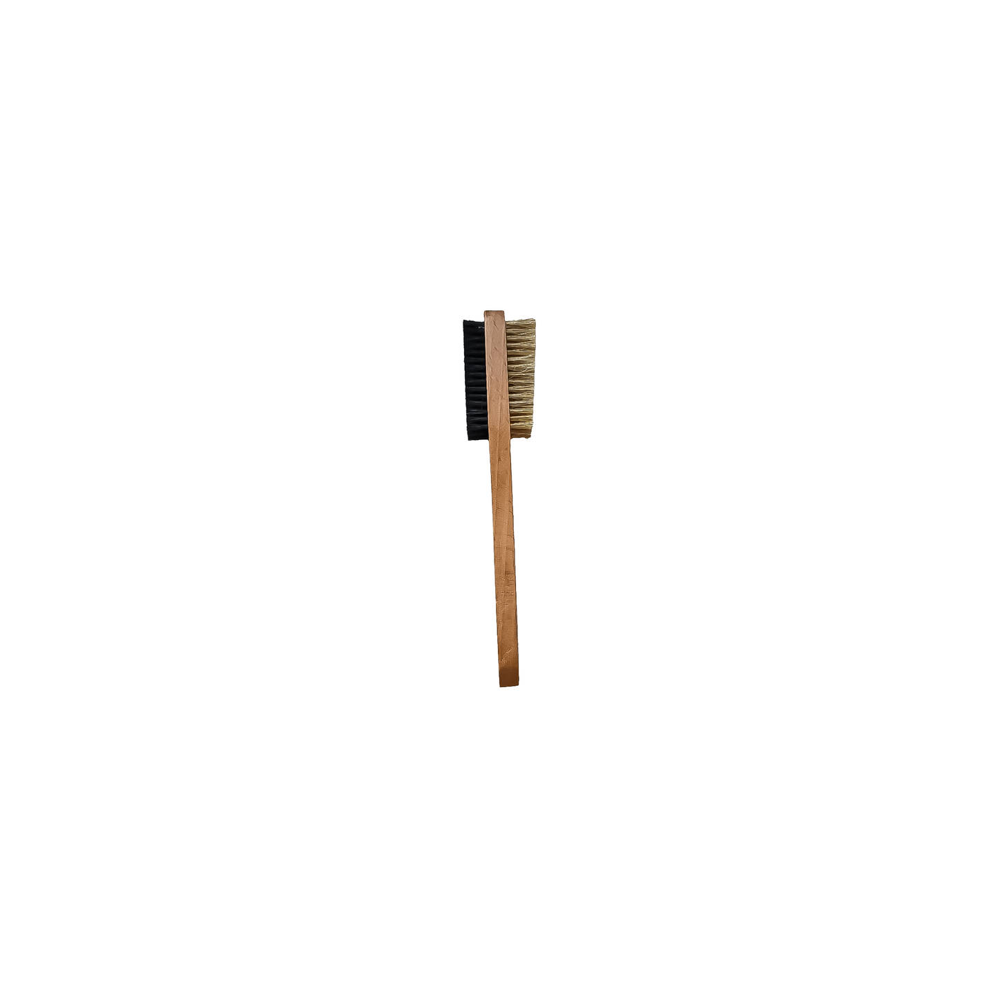 Wooden climbing brush with a black handle, featuring dual-sided natural boar bristles for effective cleaning of holds.