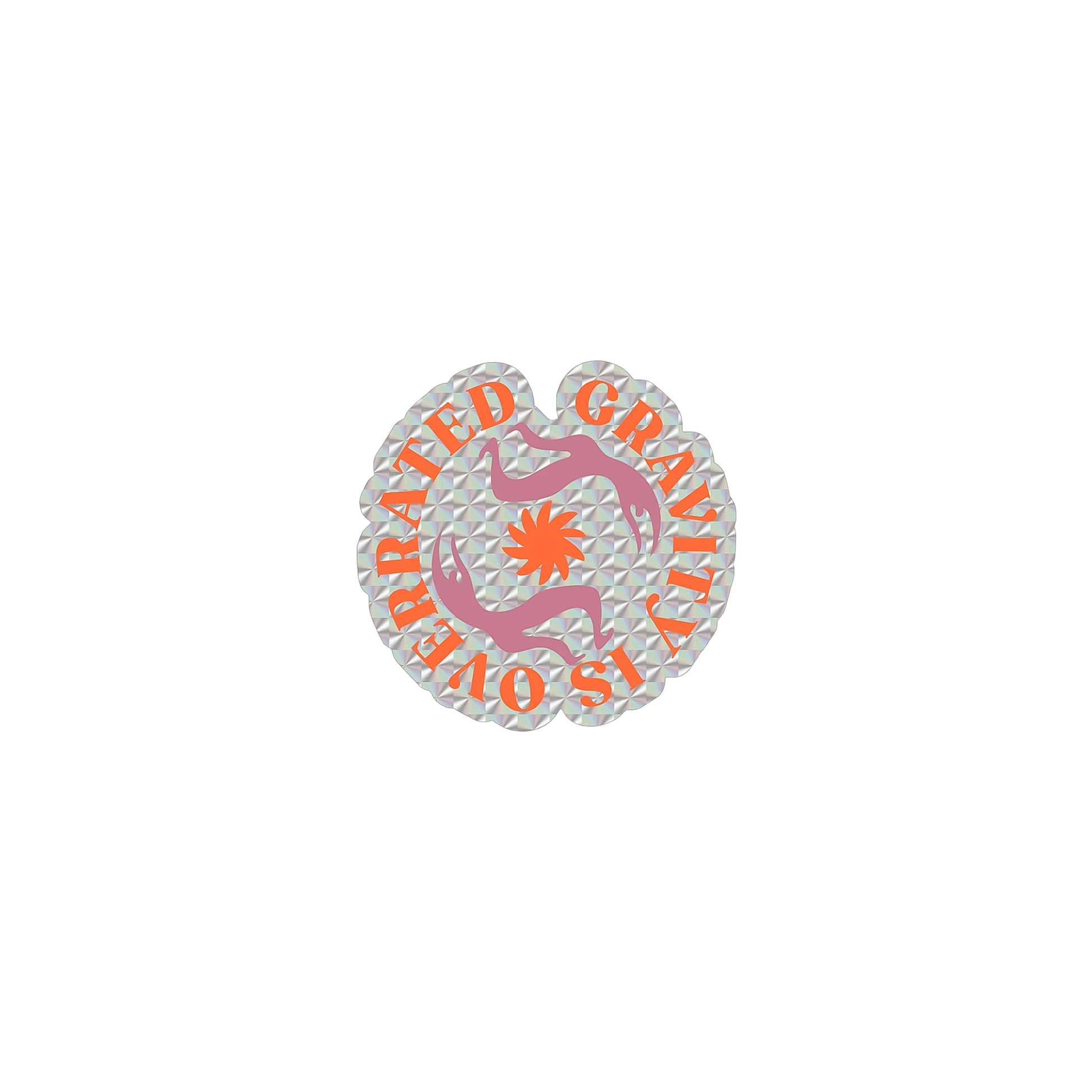 "GRAVITY IS OVERRATED" sticker from Rúngne on a white background.
