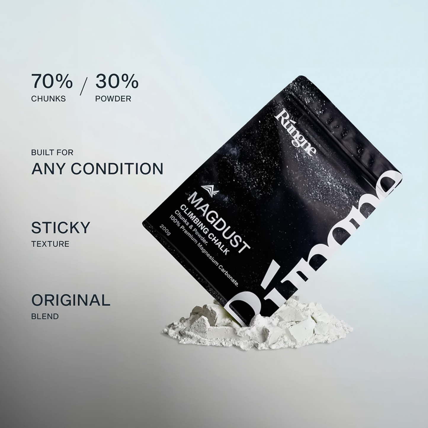 A packet of Rúngne Magdust Chalk with all the features enumerated.