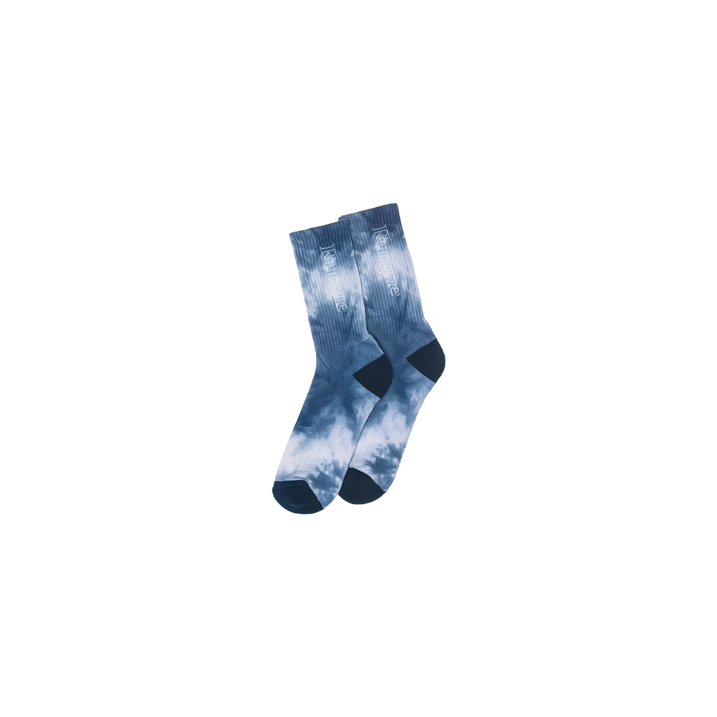 A pair of blue tie-dye socks displayed on a white background, showcasing their breathable and flexible design for everyday wear.