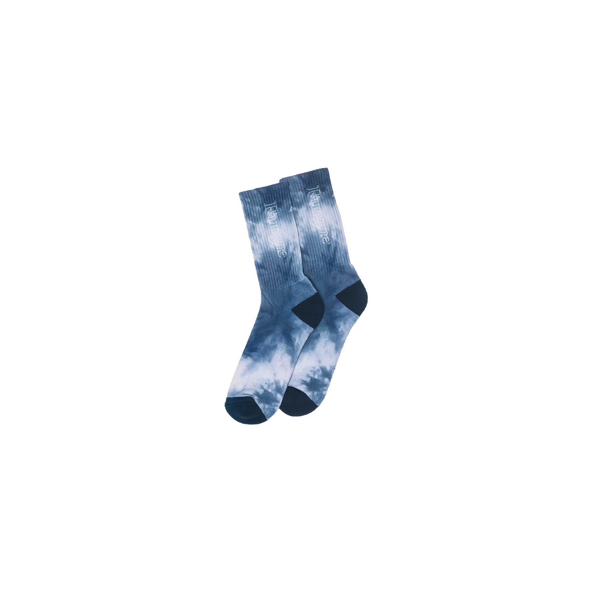 A pair of blue tie-dye socks displayed on a white background, showcasing their breathable and flexible design for everyday wear.