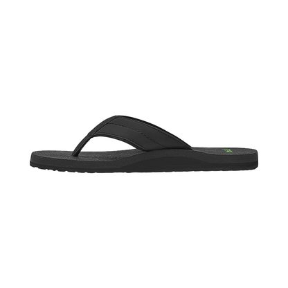 Comfortable black flip flops with green trim and soft straps for all-day wear.