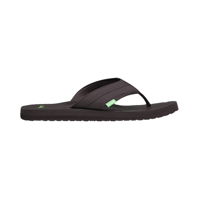 Sanuk Men's Beer Cozy 2 flip flops in dark brown with yoga mat footbed, synthetic leather straps, and durable rubber outsole.