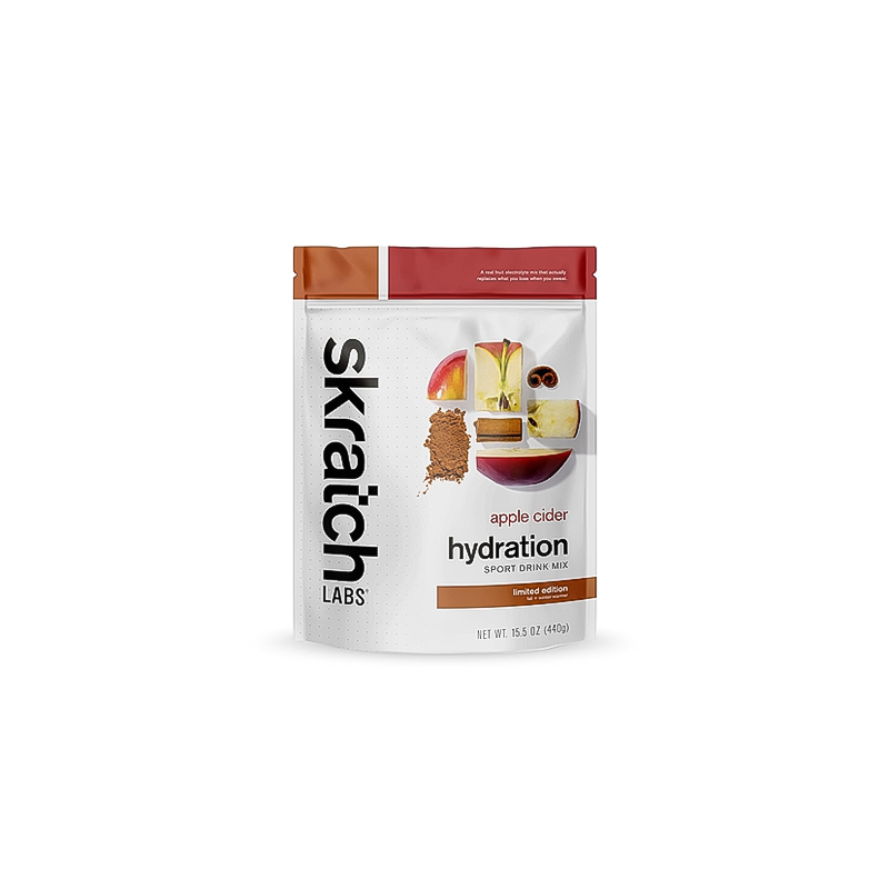 Apply Cider Skratch hydration powder packet, perfect for mountain running, made with real fruit and natural ingredients for optimal hydration.