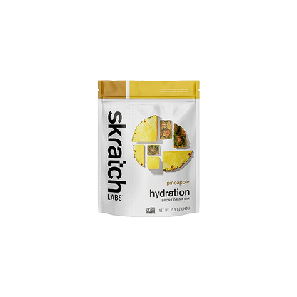 Skratch Labs pineapple hydration sport drink mix 15.5 oz package on a white background