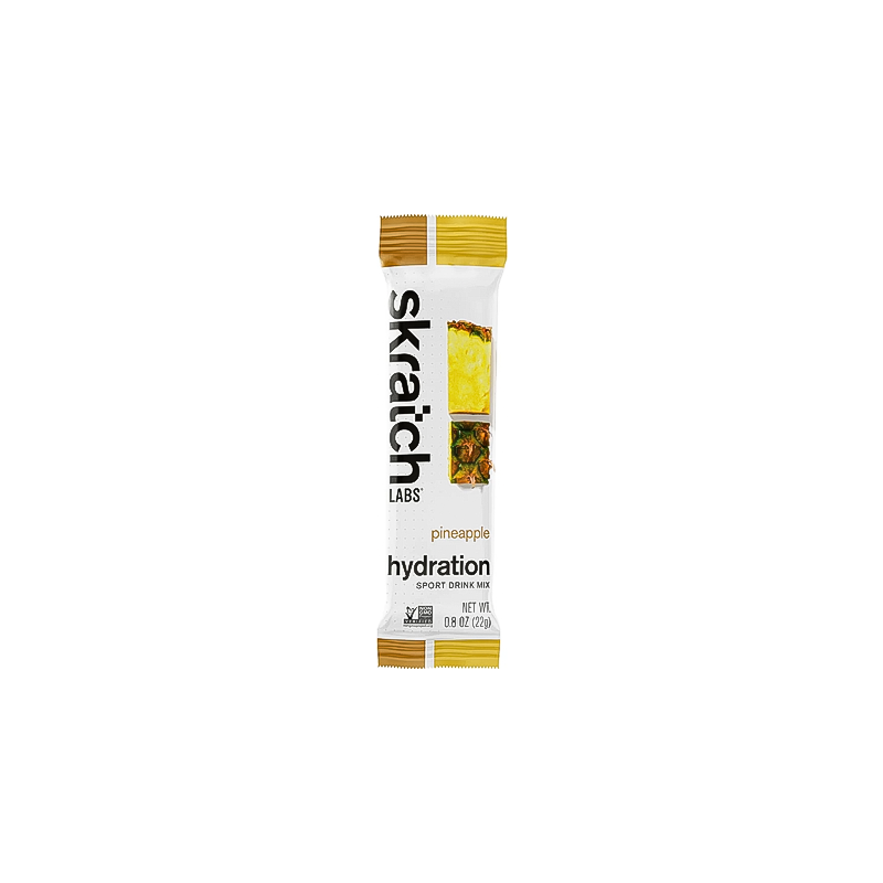 Skratch Labs pineapple hydration single-serving package on a white background