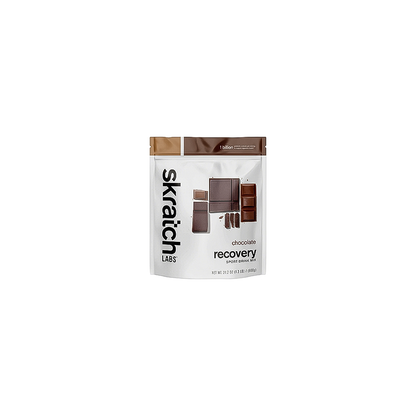 Large package of Skratch Labs Chocolate recovery sports drink mix on white background