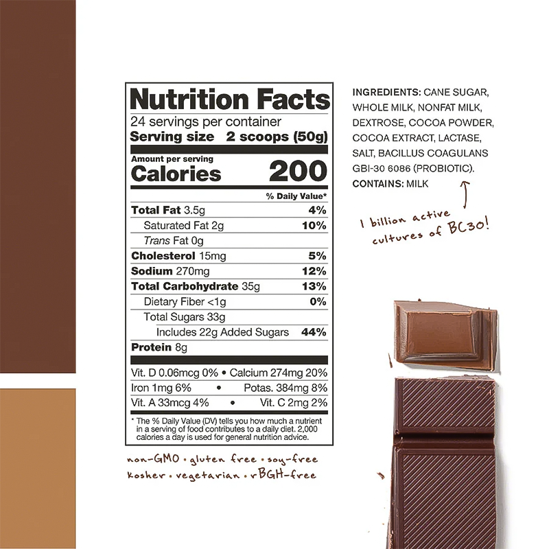 Skratch Labs Chocolate Recovery Sports Drink Mix Nutrition Facts Table and Ingredients