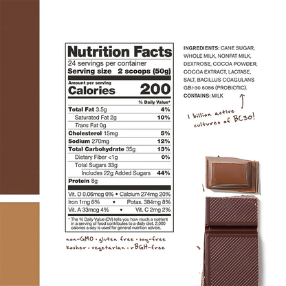 Skratch Labs Chocolate Recovery Sports Drink Mix Nutrition Facts Table and Ingredients
