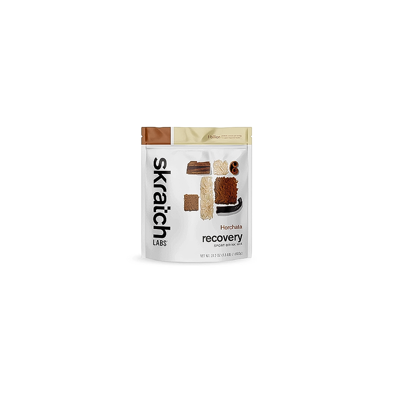 Large bag of Skratch Labs horchata recovery sport drink mix on white background 