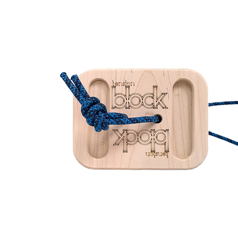 Tension Climbing wooden block with blue rope