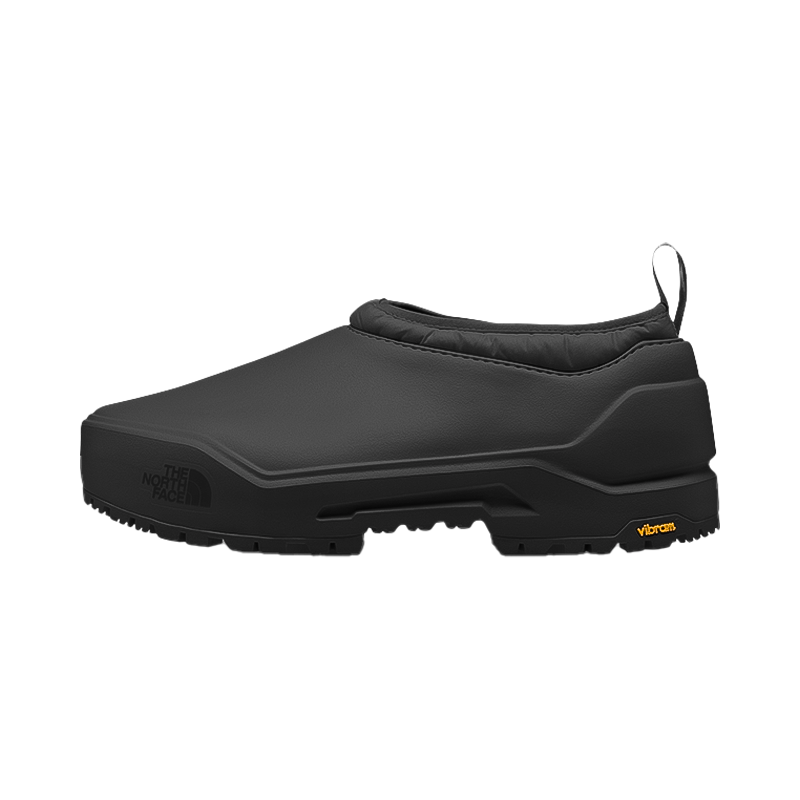 The North Face black waterproof mules with ThermoBall insulation and Vibram outsole.