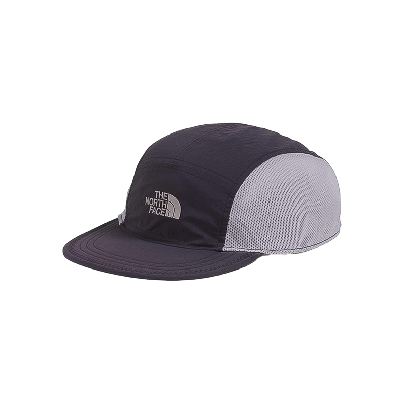 Purple men's North Face Class V Camp Hat, featuring adjustable fit, breathable mesh, and pre-curved brim for sun protection.