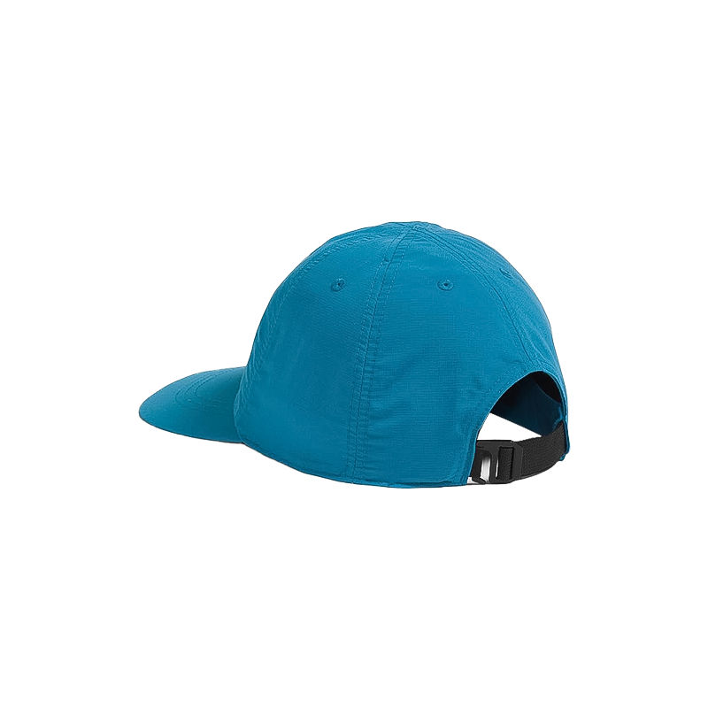 Lightweight blue North Face Horizon Hat crafted from recycled nylon for eco-friendly sun protection.