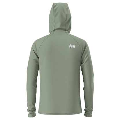 Green North Face Sunriser Hoodie for runners, crafted from recycled materials with comfort and visibility features.