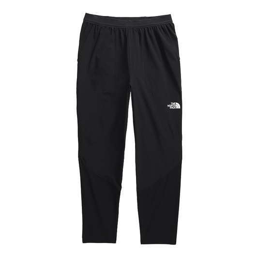 Black North Face men's trail pants, lightweight, moisture-wicking, and water-repellent, perfect for trail running.