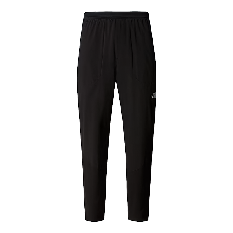 Lightweight North Face men's trail pants in black with moisture-wicking, water-repellent fabric, and practical storage for outdoor activities.