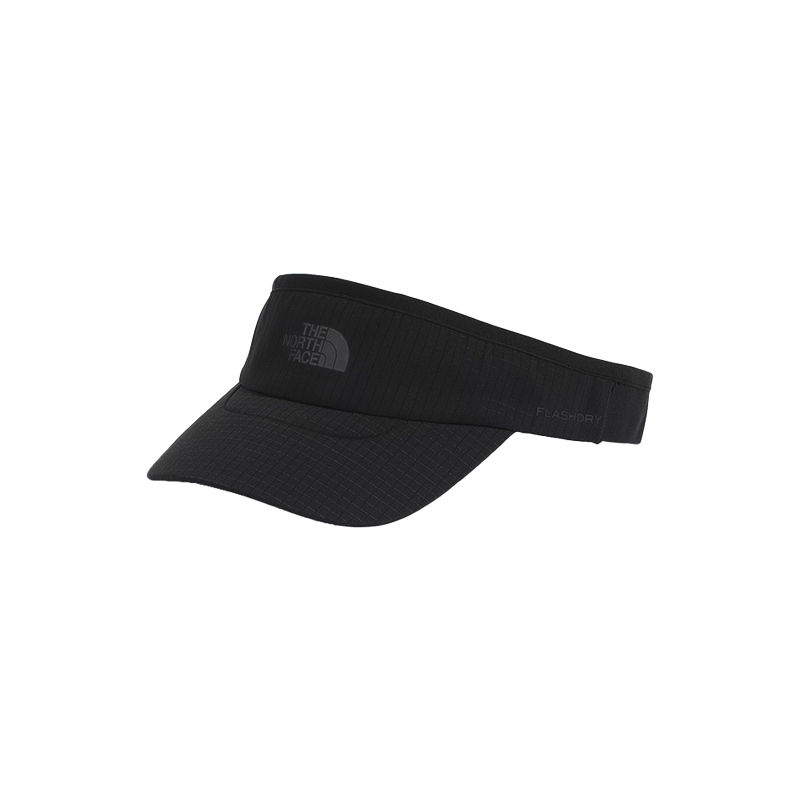 Lightweight black visor from The North Face, featuring UPF protection, moisture control, and a versatile flippable brim.