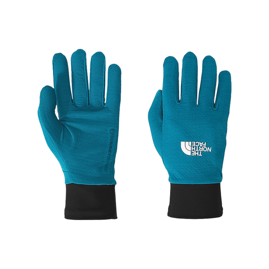 Blue lightweight gloves from The North Face Summit Series, featuring DotKnit texture for warmth and flexibility.