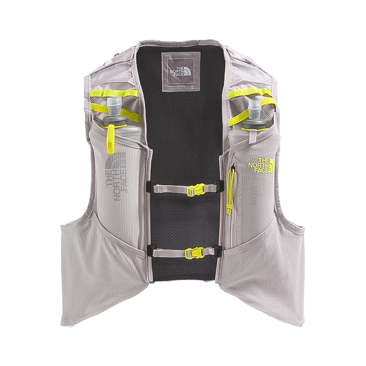 Gray lightweight North Face Sunriser Run Vest 8 with adjustable fit and storage for outdoor activities.