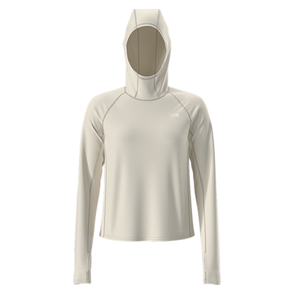 White The North Face Women's Adventure Sun Hoodie with lightweight fabric, long sleeves, and hood for sun protection.