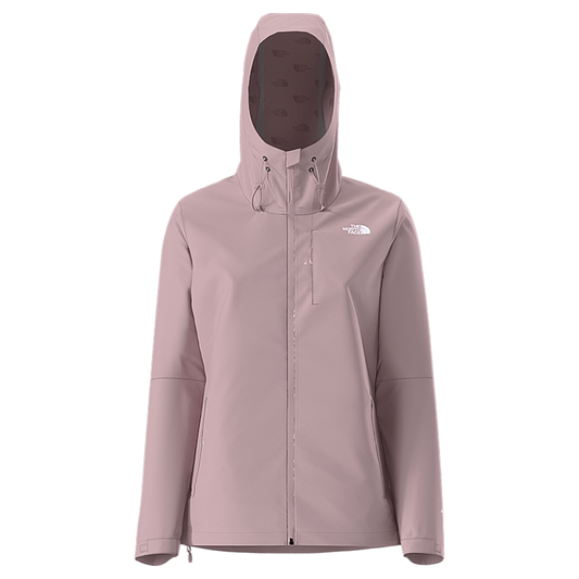 Pink North Face women's alta vista rain hooded jacket, lightweight, waterproof, and packable, ideal for hiking in wet conditions.
