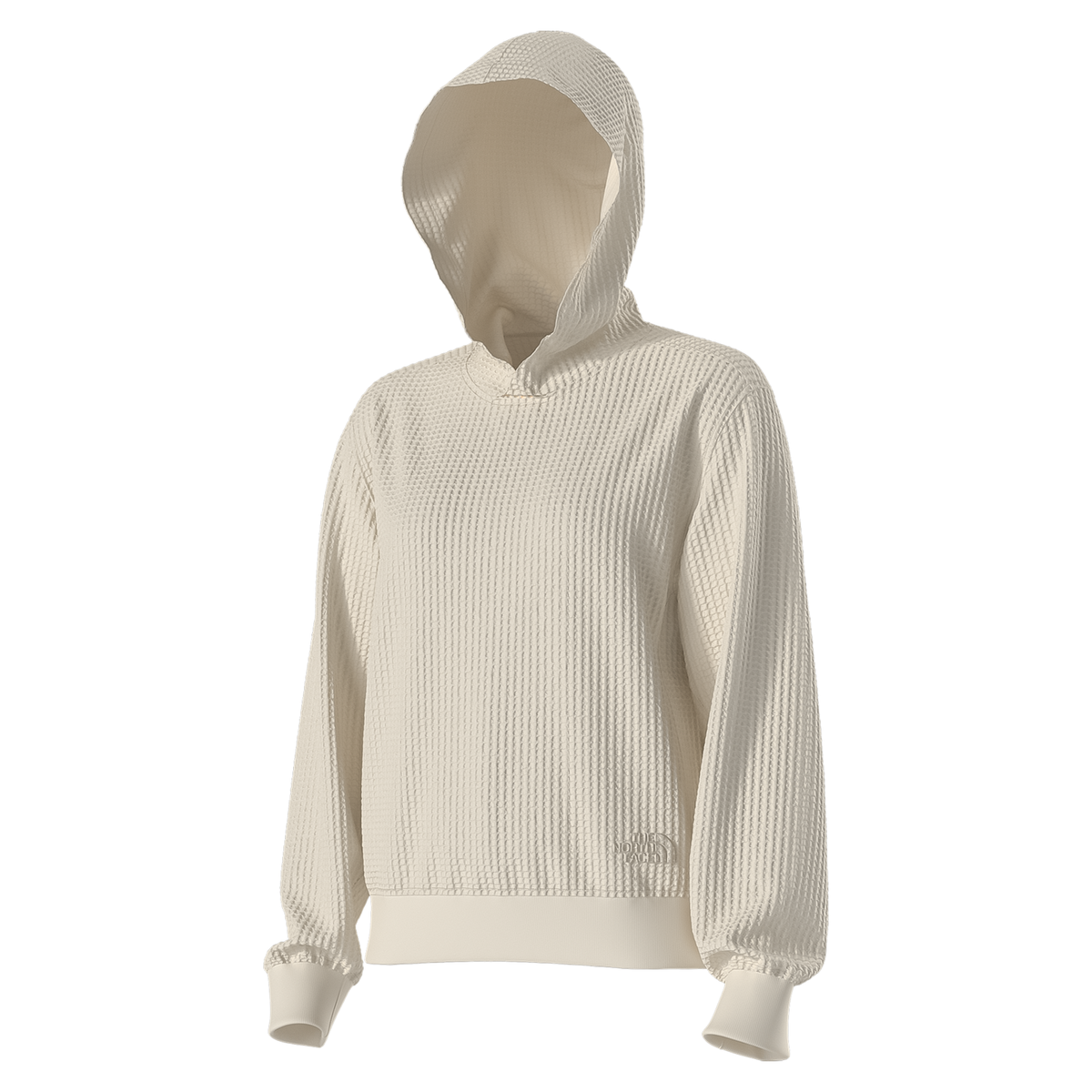 Women's cream pullover hoodie with a hood, designed for comfort and style, featuring ribbed cuffs and eco-conscious materials.