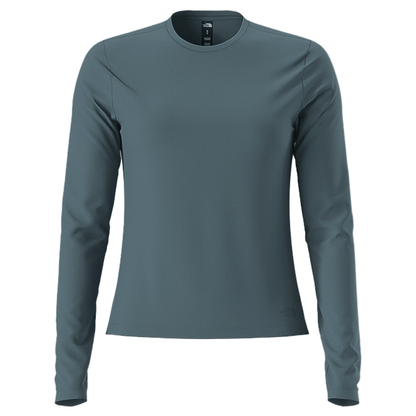Blue women's lightweight long sleeve top made from 91% recycled polyester with moisture-wicking technology.  