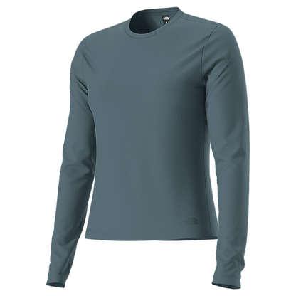 Blue lightweight women's long sleeve top in recycled polyester with moisture management and anti-odor treatment.  