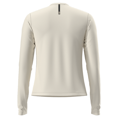 The North Face women's beige long sleeve top, eco-friendly with moisture management in a fitted silhouette.