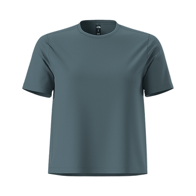 Blue women's short-sleeve t-shirt designed for comfort and outdoor activity with moisture management.  