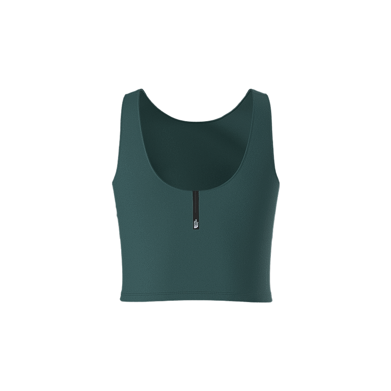 The North Face green tanklette in soft fabric, perfect for workouts and casual wear, with a stylish keyhole detail.