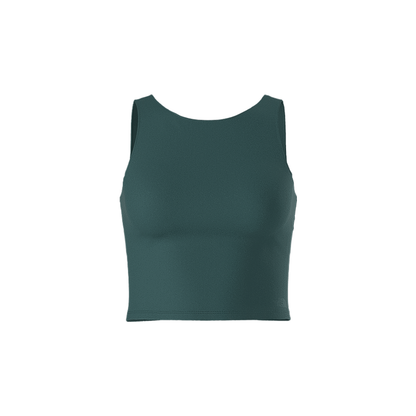 Green cropped tank top made from soft, comfortable fabric for active pursuits.