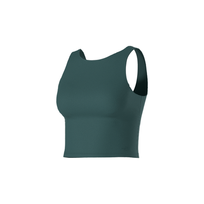 Comfortable green cropped top with moisture management, ideal for hiking or casual outings.