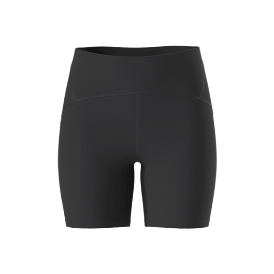 Black women's short shorts made from recycled fabric, designed for trail running and workouts with moisture-wicking and anti-odor features.