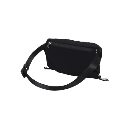 Lightweight black The North Face waist bag with front zipper, crafted from recycled nylon for explorers.
